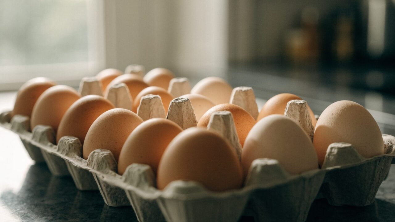 Fresh eggs in their original carton