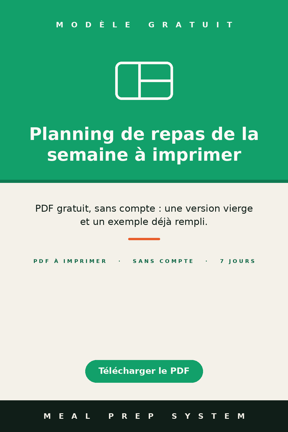 Épingle Pinterest : planning de repas de la semaine à imprimer, modèle gratuit